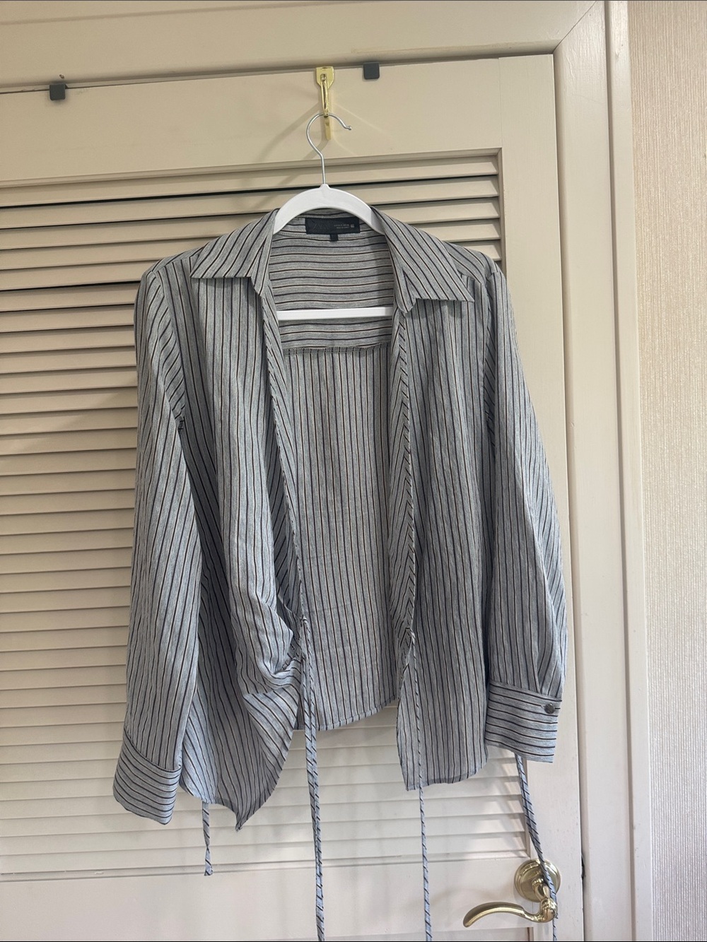 Zara Gray and Black Striped Open Front Blouse